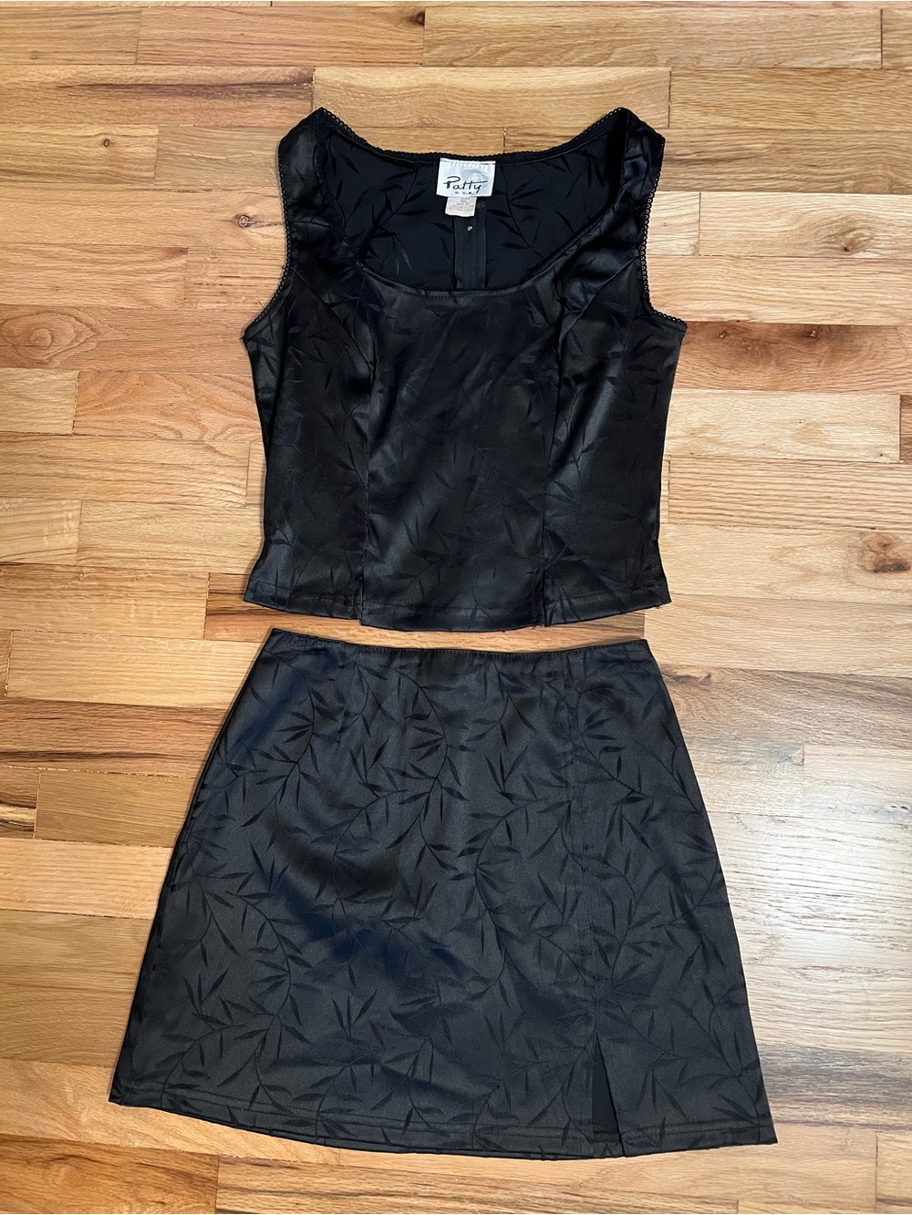 Vintage Black Jacquard Two-Piece Skirt Set